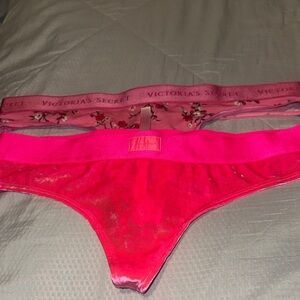 Victoria's Secret Bright Pink and Floral Thong Duo